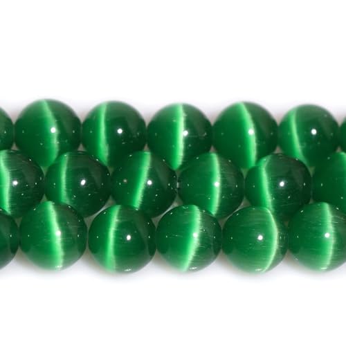 HAAMIIQII 6mm Grass Green Cat Eye Glass Round Crystal Stone Loose Gemstone Beads for Jewelry Making Bracelets Necklaces Earrings Crafts (60-65pcs) - color: Grass Green, size: 6mm (60pcs)