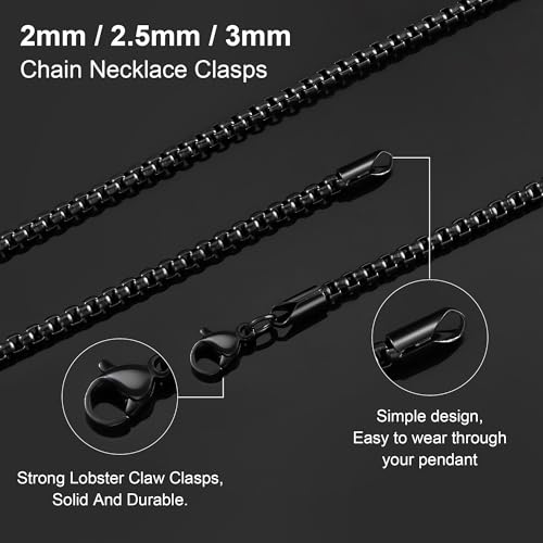 Square Rolo Chain Necklace Stainless Steel Round Box Necklace for Men Women/2mm-7mm/16Inch-36Inch - color: Stainless Steel-Black, size: 20 Inches, style: 2 mm width