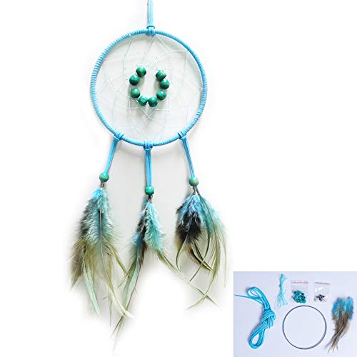 FANDOL DIY Dream Catcher Beginner Kit, Making Dream Catcher Supplies Include Metal Hoop, Feathers, Faux Suede Cord, Thread, Wood Beads (Sky Blue) - color: Sky Blue
