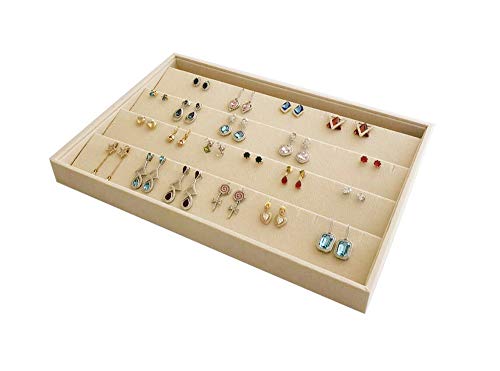Premium Grade Beige Velvet Jewelry Organize Display Tray for Earrings Stackable Storage Neutral Color Store Trade Show Gallery Home Use Drawer Divider - color: Stud Earrings