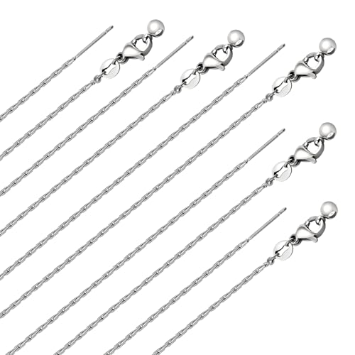 GTVOODX 10Pcs Adjustable Necklace Chains Silver Stainless Steel 0.75mm Rectangle Cable Chain Bulk with Lobster Clasps for DIY Jewelry Making - color: Sliver Rectangle Cable