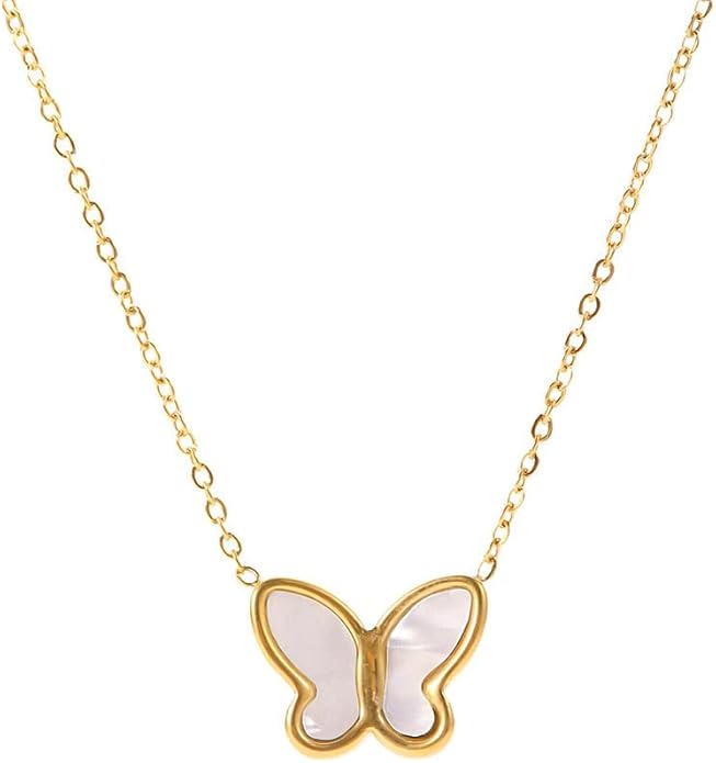 IBARA Women Gold Dianty Necklace Sun Crescent Moon Star Evil Eye Lock Lovely Heart Flower Butterfly Pearl Pendant Coin Necklaces 18K Gold CZ Diamond Filled Chain Boho Beach Simple Handmade Jewelry