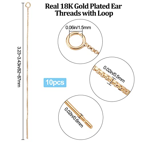 Beebeecraft 1 Box 10Pcs 18K Gold Plated Ear Threads Dangle Bar Through Threaded Long Chain Earrings Pierced Dangling Drop Stud Earrings with Loop 3.34inch - color: Golden, size: 87mm