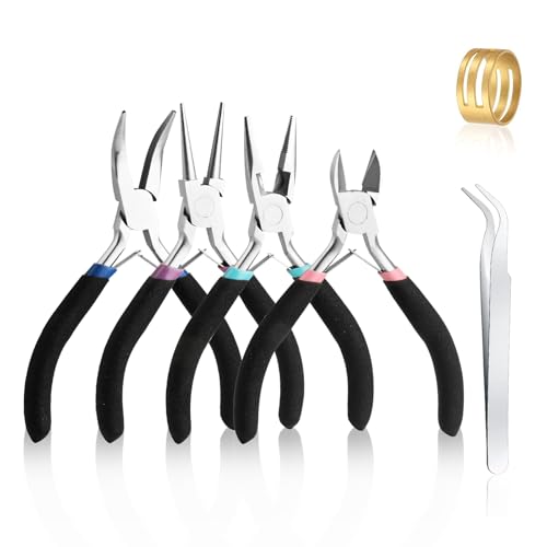 4 Pack Jewelry Making Pliers Tools Set, Jewelry Pliers with Needle Nose, Round Nose Pliers,Crafts Matte Handle - style: 4pcs - Black