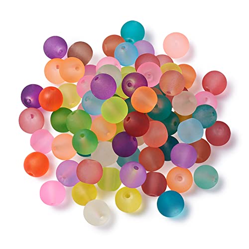 100Pcs 8mm Transparent Frosted Glass Beads Round Matte Glass Loose Spacer Beads for DIY Necklace Earring Bracelet Jewelry Making Handmade Crafts - color: Colorful-8mm