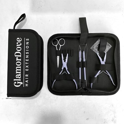 Hair Extension Pliers Kit Microlink Pliers for Weft Extensions Hair Extension Beading Tool Hair Needle Pulling Hook Bead Closer and Remover Pliers - color: Blush Lilac