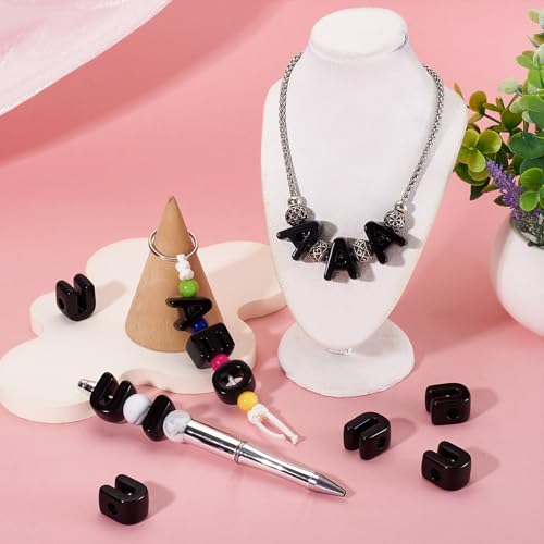 30Pcs Acrylic Letter Beads with Large Hole Letter U Chunky Vowel Bead with Horizontal Hole Black Plastic 3D Initial Alphabet European Beads for Key Chains Necklace DIY Craft Arts Projects - color: Black U
