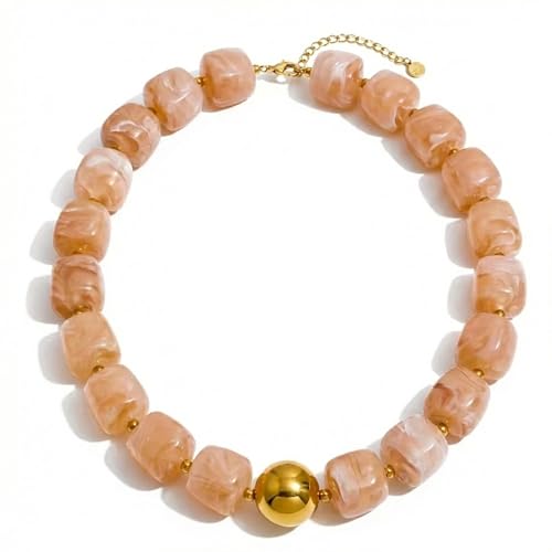 Mchic Colorful Beaded Choker Necklace for Women: Boho Large Square Acrylic Beaded Necklace Stainless Steel Adjustable Surfer Beach Strand Necklaces Summer Handmade Jewelry Gift for Women - color: Beige