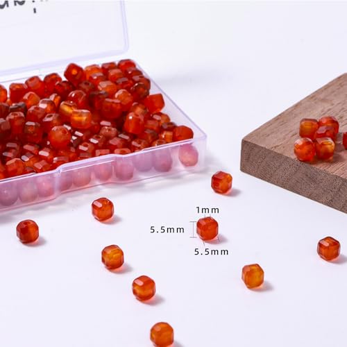 Natural Faceted Red Agate Cube Stone Beads 5-5.5mm 60pcs/str Loose Square Semi Gemstone Stone Beads for Making Bracelets Necklace Earrings - color: Red Agate