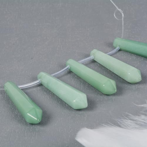 Justinstones 50mm Natural Green Aventurine Hexagonal Wand Jewelry Making Crystal Pointed Chakra Reiki Healing Beads 2mm Hole Drilled(Pack of 5) - color: Green Aventurine