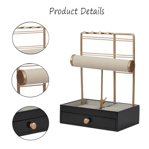 TANG SONG Multi-Functional Drawer Storage Rack Necklace Display Stand Necklace Bracelets Earring Chains Organizer Holder for Home (Black) - color: Black