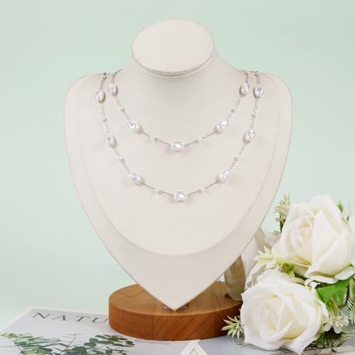 KYUNHOO 5 Meters Silver Stainless Steel Jewelry Chain Roll Faux Pearl Bead Chains with Lobster Clasps Jump Rings for Women Making Jewelry Crafts Finding Supplies - color: Irregular Bead Silver