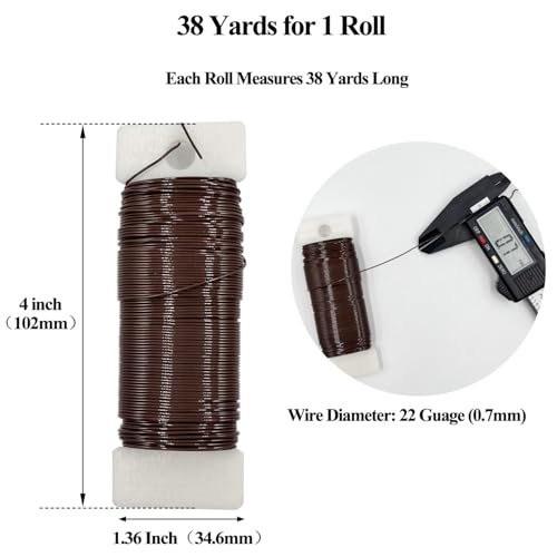 22 Gauge Coffee Metal Floral Wire, 38 Yards/35 Meters,for Christmas Wreaths,Tree Decoration,Flower Arrangement,Craft Wire,Flower Wire,Garden Wires,Flowers Bouquet Accessories,Jewelry Wires DIY - size: 22Gauge-Coffee-1P/38Yards