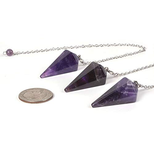 Justinstones Natural Dark Amethyst Gemstone Rock Crystal Hexagonal Pointed Reiki Chakra Pendant Pendulum - color: Dark Amethyst