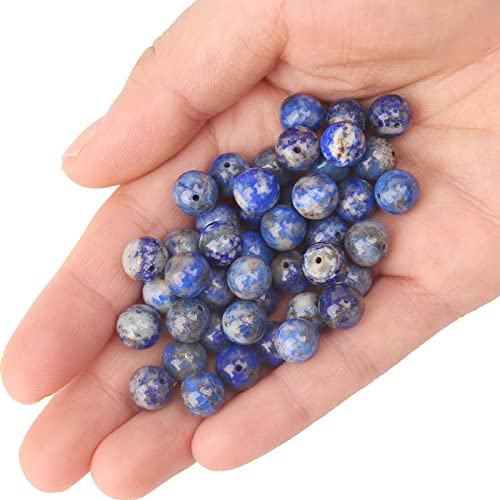70PCS Natural 8MM Healing Gemstone, Lapis Lazuli Energy Stone Round Loose Beads, Semi-Precious Crystal Beads with Free Elastic String for Jewelry Making DIY - color: Lapis Lazuli, size: 8MM