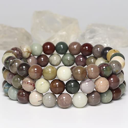8mm Natural Gemstone Stretch Bracelet, Handmade Unisex Crystal Bracelets for Meditation, Yoga, Spiritual Healing & Positive Energy - color: Indian Agate