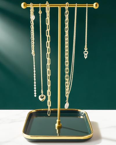 VROOMIUM Necklace Holder- Ceramic Base 1ft Height Jewelry Organizer Stand, Aesthetic Jewelry Hanger Display for Necklaces, Bracelets, Rings, Exhibidor de Collares-Elegant Green - color: Sq. Elegant Green