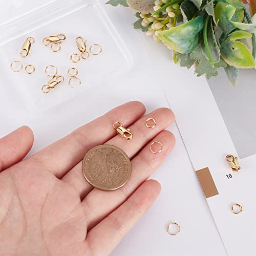 Beebeecraft 6Pcs 18K Gold Plated Jewelry Lobster Clasp 0.6x0.24Inch with 12Pcs 6/7mm Open Jump Rings for Bracelets Necklace Jewelry Making Connector - color: Gold