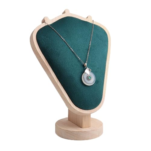 TANG SONG 8.27" Natural Wooden Base Flannelette Soft Mat Necklace Display Stand Jewelry Organizer Holder (Natural-Green) - color: Natural -Green