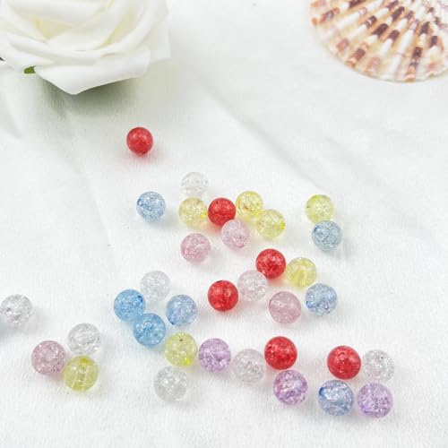 400pcs 8mm Acrylic Crackle Beads - Round Crystal Acrylic Craft Beads with Hole for Jewelry Making - Pink - color: 21-pink, size: 8MM