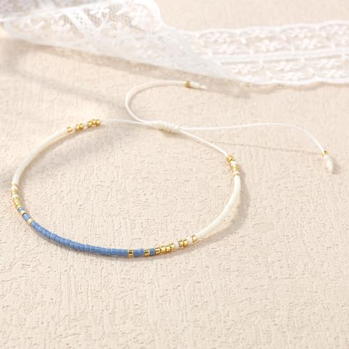 KELITCH Adjustable turquoise bead bracelet single color knitting friendship bracelet fashion jewelry daily wear gift (28 color selection) - color: Blue 20K