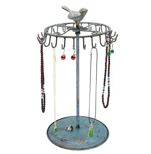 Golden Turquoise Bird Rotating Necklace Holder Bracelet Stand/Jewelry Organizer/Jewelry Tree - color: Golden Turquoise
