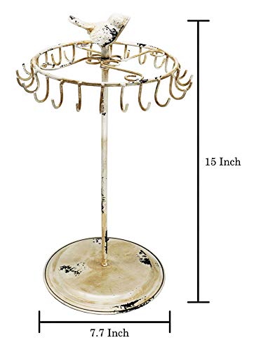 Rustic White Bird Rotating Necklace Holder Bracelet Stand/Jewelry Organizer/Jewelry Tree - color: Rustic White