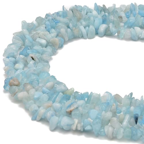 3-5mm Natural Aquamarine Gemstone Chips Loose Beads Semi Precious for Jewelry Making DIY Handmade Craft Supplies 1 Strand per Bag Approxi 32" - color: Aquamarine
