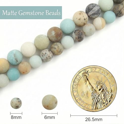 Stone Beads, 60pcs Matte Amazonite, 6mm Round Loose Beads for Jewelry Making, Bracelets, with Bag, String & Card - color: Matte Amazonite Beads, size: 6mm