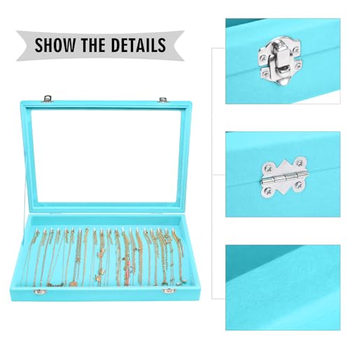 Siveit Necklace Organizer Box Premium 20 Hooks Velvet Necklace Display Jewelry Tray with Transparent Lid Jewelry Necklace Display Box for Necklace Pendants Suitable for Women and Girls (Light Blue) - color: Light Blue