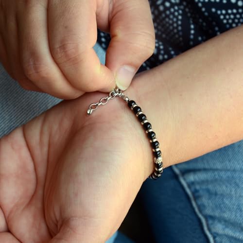 Ganbatte Handmade Beaded Bracelet, Natural Stone and Silver Stainless Steel, Boho Style Women's Jewelry - color: Black Onyx