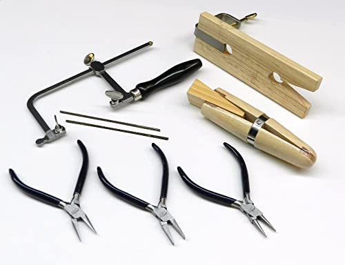 JTS Jewelry Making Tools Kit Hand Tools for Design and Repair Set Includes Bench Pin with Clamp - Saw Frame - 2dz Blades - Ring Clamp - 3 Basic Pliers