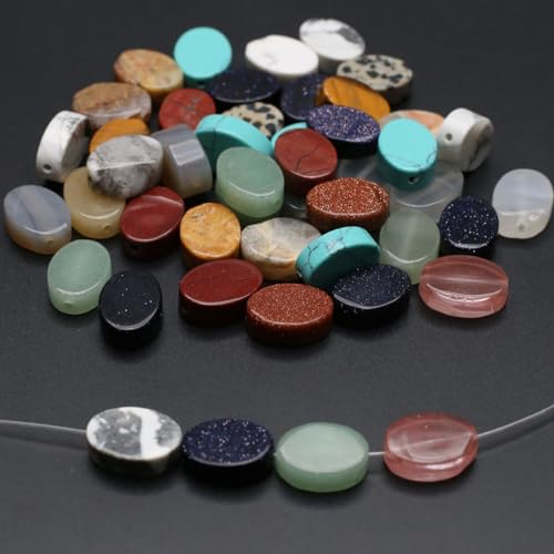 40 Pcs Healing Loose Beads Oval Shape Natural Necklace Stone Pendants Crystal for Jewelry Making DIY Craft - color: oval