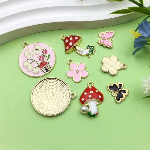 Sailanzi 32pcs Alloy enamel butterfly mushroom flower series Pendant Jewelry Making DIY Keychain Earrings Pendant Various Design Charms for Jewelry Making Bracelets Necklace (SN779) - color: SN779