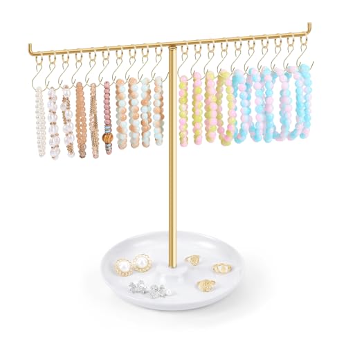 OAOLEER Bracelet Holder Display, Gold Jewelry Holder with 20 Movable Hooks Bracelet Stand Organizer, Jewelry Display Stand for Necklaces Bangles - size: 1 Tier-Gold