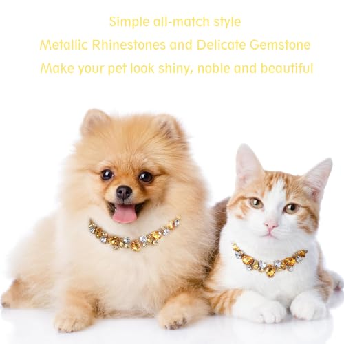 HOWWFALY Dog Collar and Cat Collar Gold Chain Necklace Stainless Steel Adjustable Yellow Diamonds Collar with Cute Pet Paw for Small Medium Pets Cats Dogs Kitten Puppy - color: Yellow, size: Medium