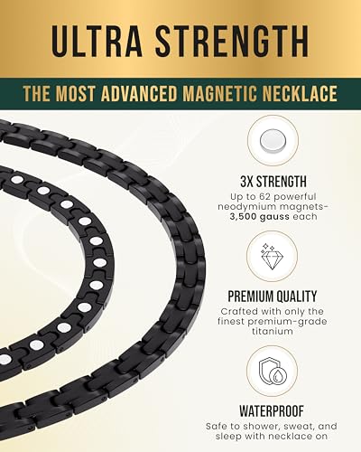 MagnetRX Titanium Magnetic Necklace – Ultra Strength Magnetic Necklaces for Men & Women – Effective Titanium Necklace with 62 Magnets (Black, 22 Inches) - color: Black, size: 22 Inch (Pack of 1)