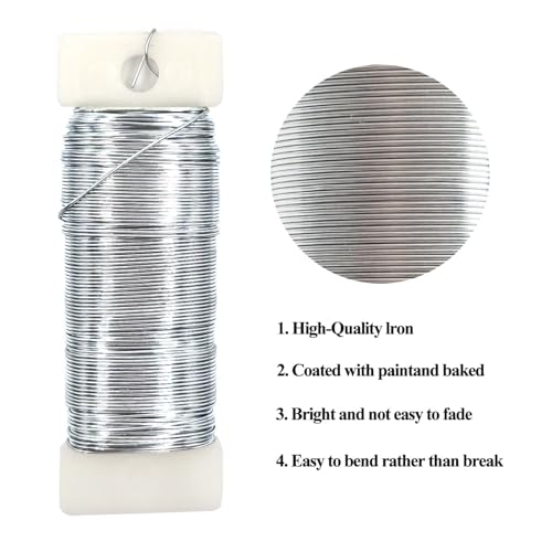 22 Gauge Silver Metal Floral Wire, 38 Yards/35 Meters,for Christmas Wreaths,Tree Decoration,Flower Arrangement,Craft Wire,Flower Wire,Garden Wires,Flowers Bouquet Accessories,Jewelry Wires DIY - size: 22Gauge-Silver-1P/38Yards