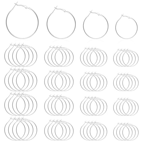Hoop Earring Findings Stainless Steel Earrings Beading Round Earrings Open Beading Hoop for Jewelry Making DIY Crafts Art Creation (siliver (25/30/35/40mm) - color: siliver (25/30/35/40mm）
