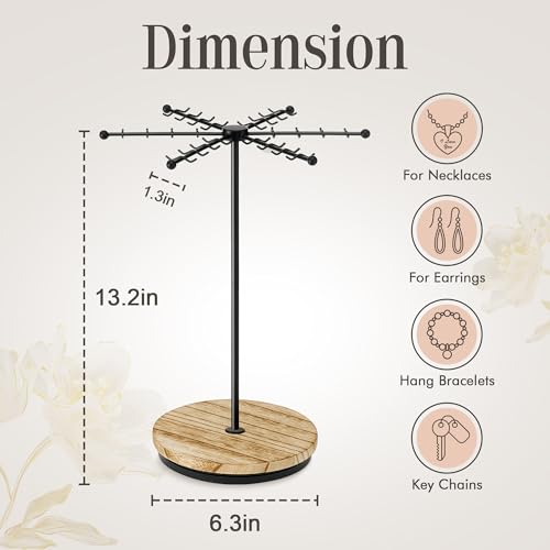 Poyilooo Necklace Holder Jewelry Stand, Rotating Necklace Holder Organizer with 48 Hooks for Necklace Earring Keychains Bracelet Display Stand, Metal Necklace Tree Stand -Gifts for Women (Black) - color: Black