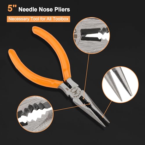 Rongon 5" 5 PCS Needle Nose Pliers for Jewelry Making, 5Pcs Small Needle Nose Pliers Set High Carbon Steel, Mini Long Nose Pliers with Wire Cutter for Home, Fishing, Jewelry, Crafts（5Pcs） - size: 5Pcs