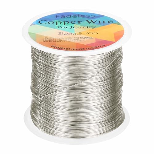 HARFINGTON Wire 203ft Length 24 Gauge Copper Craft Jewelry Wrapping Wire Tarnish Resistant Beading for Jewelry Making Supplies Crafting, White - color: White