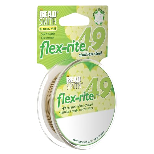 The Beadsmith Flex-Rite Beading Wire - 49-Strand Nylon-Coated Stainless-Steel Wire, 0.018" (0.45 mm) Dia, Bronze, 30 ft Spool, Durable Necklace & Bracelet String, for Jewelry Making Supplies - color: Bronze, size: .018” Dia - 30 ft