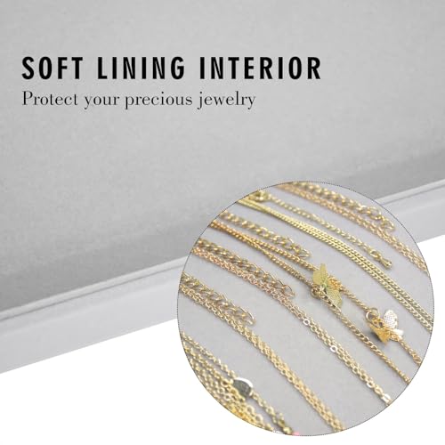 Siveit Necklace Organizer Box Premium 20 Hooks Velvet Necklace Display Jewelry Tray with Transparent Lid Jewelry Necklace Display Box for Necklace Pendants Suitable for Women and Girls (Grey) - color: Grey