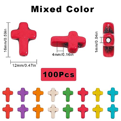 SUNNYCLUE 1 Box 100Pcs Cross Beads Bulk Small Easter Cross Beads Synthetic Magnesite Stone Crucifix Crosses White Red Blue Pocket Quilts Crucifix Charms for Jewelry Making Beading Kit Supplies - color: 100pcs 12x16mm Colorful Cross Beads