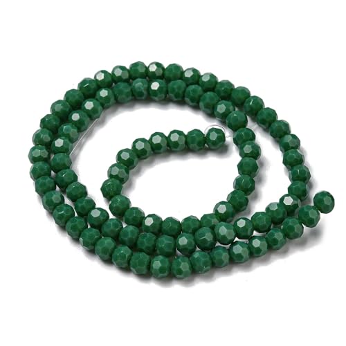 Perlin Czech Bohemian Crystal Glass Beads Faceted Round 4mm 90 Pieces Loose Spacer 1 Strand Beads for DIY Jewelry Earrings Necklace Bracelet Making (Green Opaque) - color: Green opaque