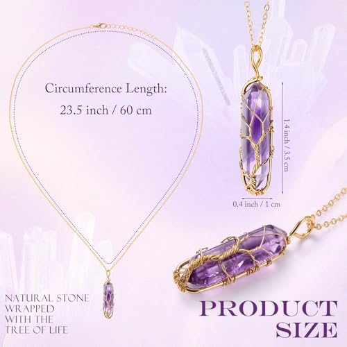 Yaomiao 5 Pieces Crystal Necklaces, Healing Stones Spiritual Pendant Natural Gemstone Jewelry with Adjustable Chain for Women Girls - color: Mixed Color with Tree Gold Chain