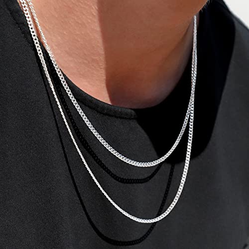 OCHCOH 925 Sterling Silver Clasp 3mm3.5mm4mm5mm7mm Cuban Link Chain Necklace for Men Diamond Cut Silver Chain Necklace for Women 16 18 20 22 24 26 28 30 Inch - size: 16 Inch, style: 3mm