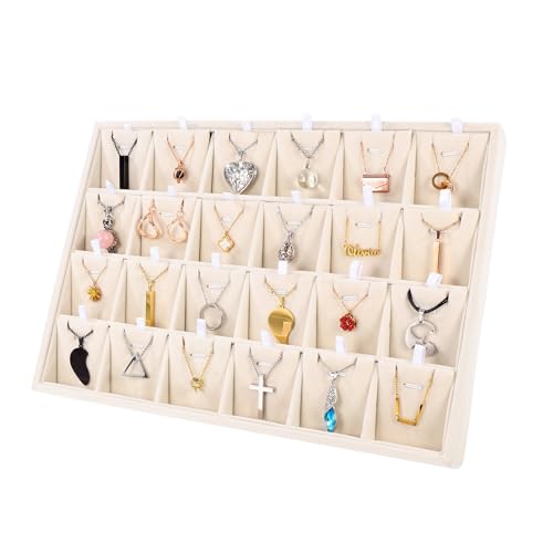 24 Grids Stackable Jewelry Tray Organizer with Removable Dividers, Velvet Jewelry Display Tray for Earrings Necklaces Bracelet Rings Display Showcase - Light Khaki - color: Light Khaki