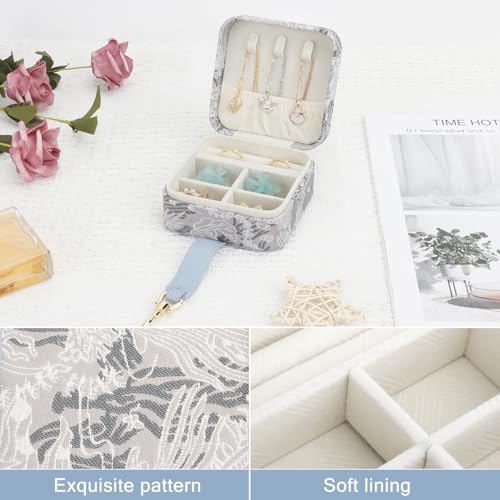 DesignSter Jewelry Box, Buckle Women's Small Travel Jewelry Box, Small Portable Jewelry Storage Box with Jacquard Embroidery for Rings Earrings Necklaces Bracelets, Blue - color: Pink
